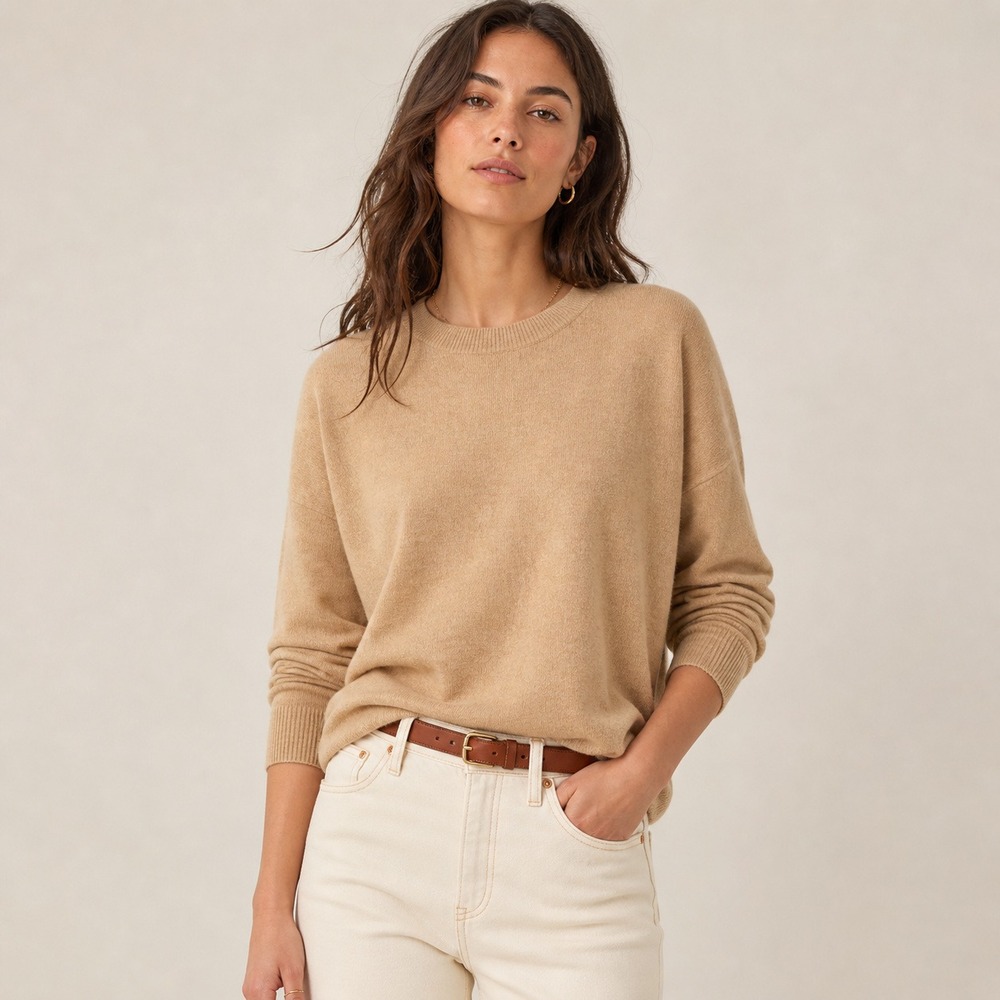 Madewell Responsible Cashmere Shrunken Crewneck Sweater Tan Beige NM599 Small